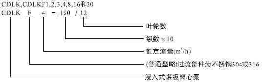 CDLK，CDLKF浸入式多級(jí)離心泵型號(hào)定義